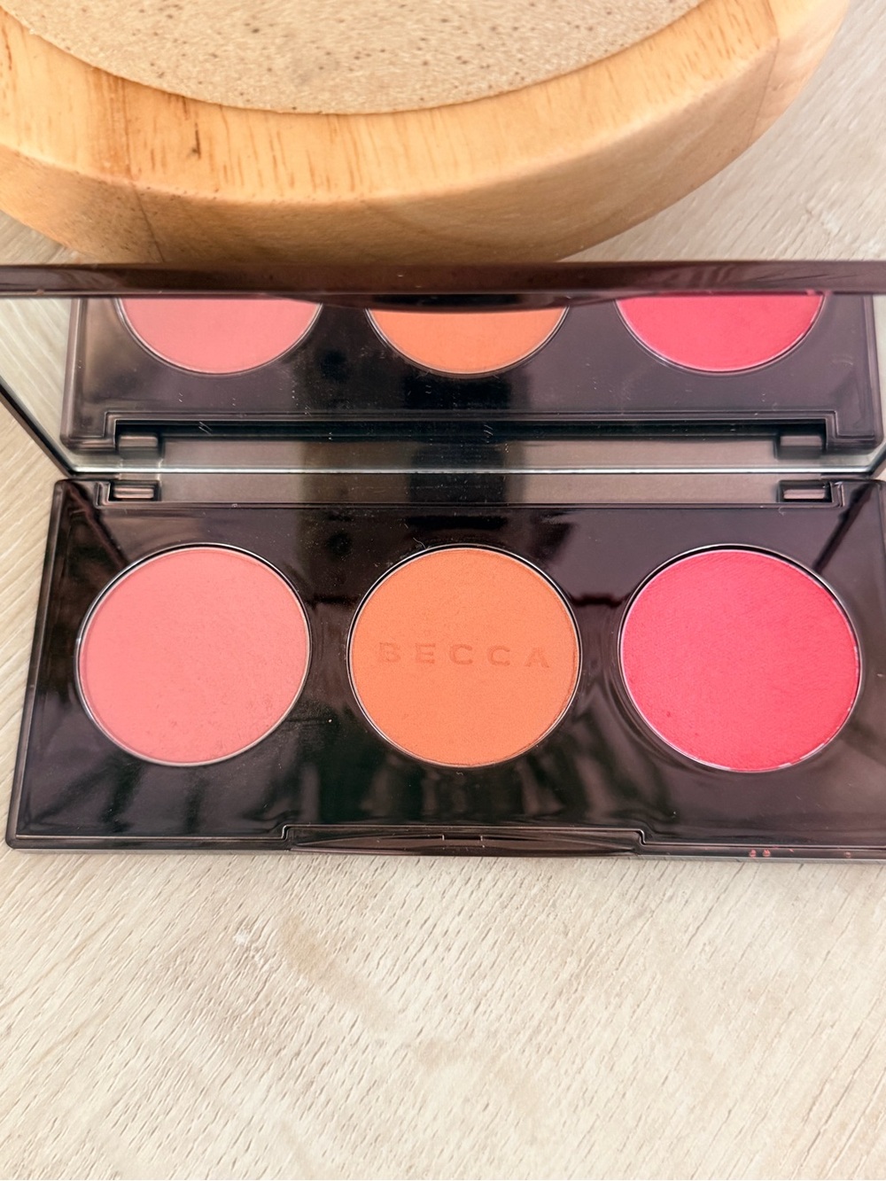BECCA Blush Trio Palette — Coral, Peach, Bright Pink